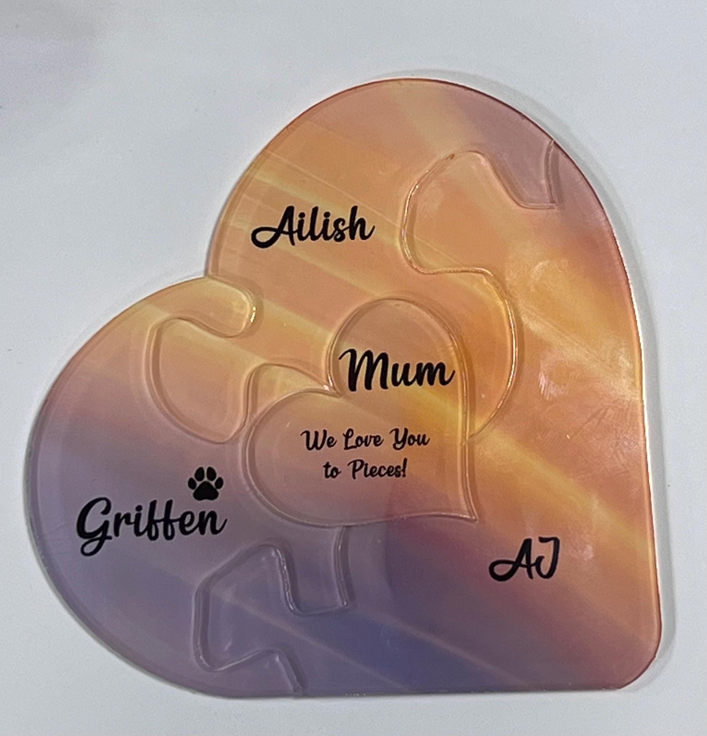 XEL Personalizzato in Legno A Forma di Cuore Puzzle 1-8 Nome Testo Nome della Famiglia, Camera da Letto Decorazione Casa Festa del papà Anniversario