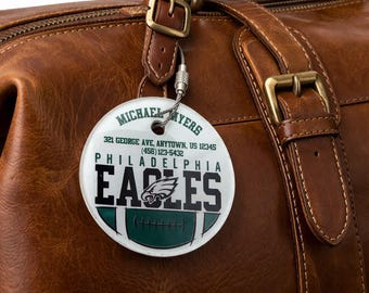 Philadelphia voetbalbagagelabel, rond acryl sportreisaccessoire, Eagles Sports Fans