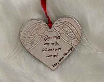 Memorial Wings Ornament: Birch Wood Remembrance Gift