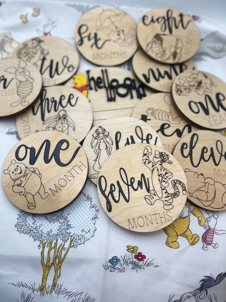 Winnie the Pooh Baby Milestone Markers: Baltic Birch Wood, Nursery ...