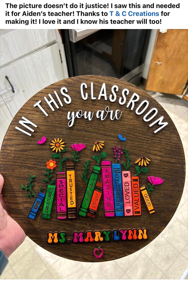 Personalized Wooden Teacher Sign: Books & Flowers Classroom Decor - Etsy