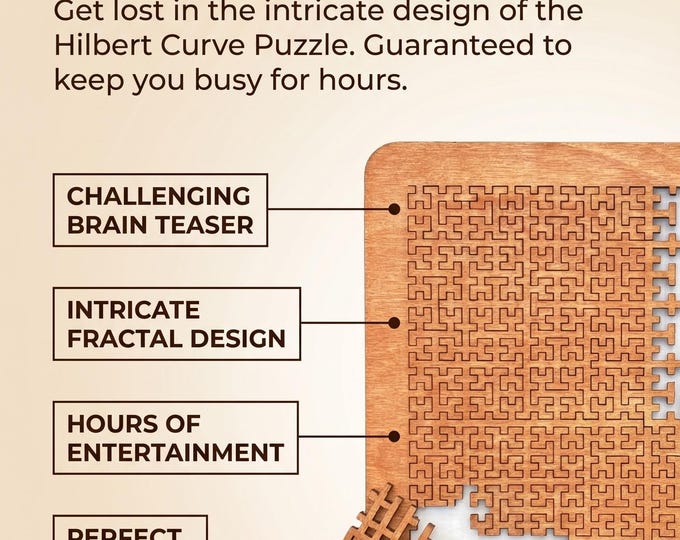 Wooden Brain Teaser Puzzle Gift Mom Dad Birthday Present Hilbert Curve Fractal Design Geometric Challenge Game Adult Mind Bender Jigsaw