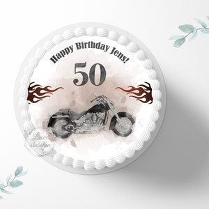 Cake topper round birthday 20 cm round personalized | cake decoration | sugar decoration | motorcycle | cake topper | fondant | sugar picture | birthday party
