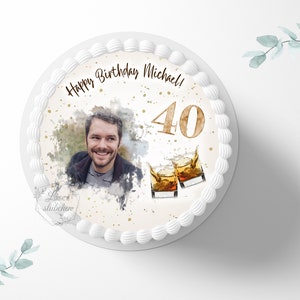 Cake topper round birthday 20 cm round personalized cake decoration sugar decoration cake decoration cake topper fondant champagne flowers whiskey picture image 1