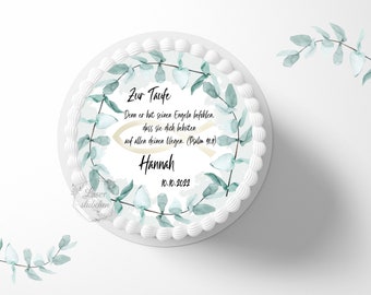 Baptism cake topper 20 cm round personalized | baptism saying | cake decoration | sugar decoration | cake topper | fondant | sugar image | baby baptism | baptism celebration | Psalm