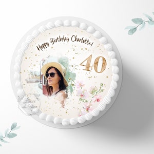 Cake topper round birthday 20 cm round personalized cake decoration sugar decoration cake decoration cake topper fondant champagne flowers whiskey picture image 2