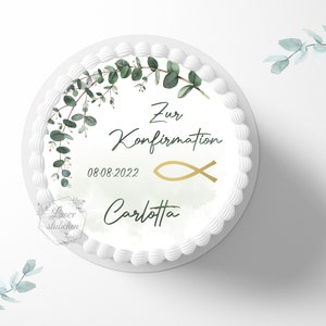 Tortenaufleger Konfirmation Fisch 20cm rund personalisiert|Tortendeko|Zuckerdeko|Kuchenaufleger|Fondant|Zuckerbild|Kommunion|Tischdeko|Kreuz