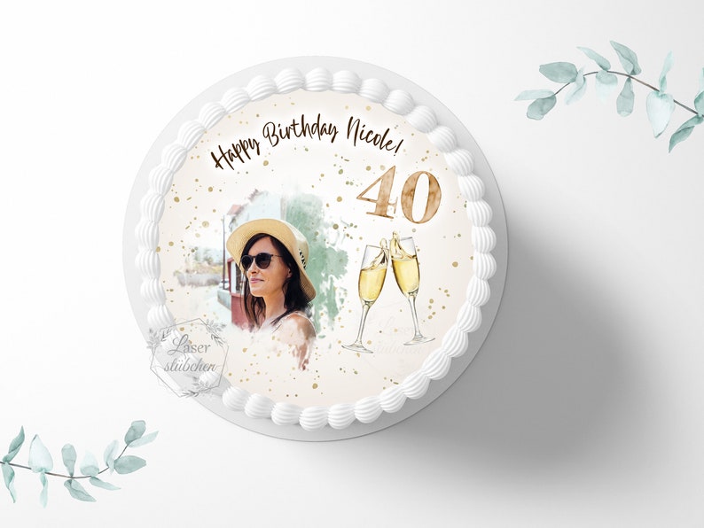 Cake topper round birthday 20 cm round personalized cake decoration sugar decoration cake decoration cake topper fondant champagne flowers whiskey picture image 3