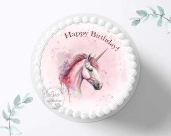 Cake topper birthday 20 cm round personalized | unicorn | cake decoration | sugar decoration | cake decoration | cake topper | fondant | horse | pink