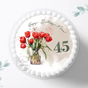 Tortenaufleger Tulpen zum Geburtstag 20cm rund personalisiert|Tortendeko|Zuckerdeko|Kuchendeko|Kuchenaufleger|Fondant|Zuckerbild|Blumen