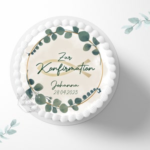 Cake topper confirmation Ichty 20 cm round personalized | cake decoration | sugar decoration | cake topper | fondant | sugar image | communion | table decoration | cross