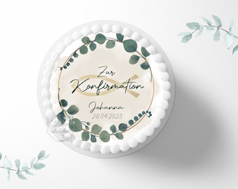 Cake topper confirmation Ichty 20 cm round personalized | cake decoration | sugar decoration | cake topper | fondant | sugar image | communion | table decoration | cross