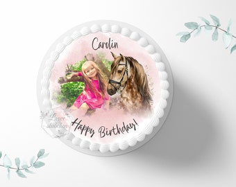 Tortenaufleger Geburtstag 20cm rund personalisiert|Pferd|Regenbogen|Tortendeko|Zuckerdeko|Kuchendeko|Kuchenaufleger|Fondant|Foto|Einhorn