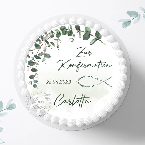 Tortenaufleger Konfirmation Fisch 20cm rund personalisiert|Tortendeko|Zuckerdeko|Kuchenaufleger|Fondant|Zuckerbild|Kommunion|Tischdeko|Kreuz