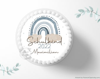 Cake topper school enrollment 20 cm round personalized|cake decoration|sugar decoration|cake decoration|cake topper|fondant|rainbow|school child||Boho