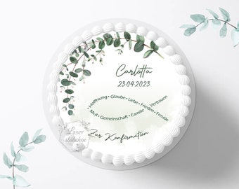 Cake topper confirmation poisson 20 cm rond personnalisé | décoration de gâteau | décoration en sucre | cake topper | fondant | image en sucre | communion | décoration de table | croix