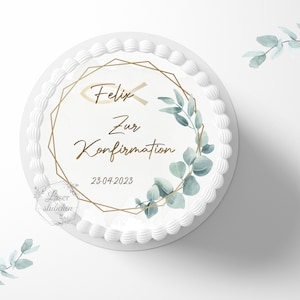 Cake topper confirmation Ichty 20 cm round personalized | cake decoration | sugar decoration | cake topper | fondant | sugar image | communion | table decoration | cross