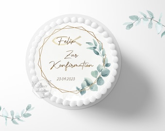 Tortenaufleger Konfirmation Ichty 20cm rund personalisiert|Tortendeko|Zuckerdeko|Kuchenaufleger|Fondant|Zuckerbild|Kommunion|Tischdeko|Kreuz