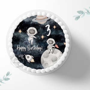 Cake topper birthday 20 cm round personalized | astronaut | space | cake decoration | sugar decoration | cake decoration | cake topper | fondant | Happy Birthday