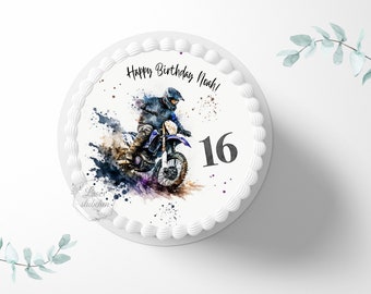 Cake topper anniversaire 20 cm rond motocross personnalisé|décoration de gâteau|décoration en sucre|moto|cakea|fondant|image en sucre|fête d'anniversaire| 16