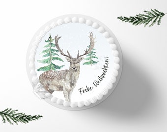 Cake topper Christmas deer 20 cm round cake decoration winter Merry Christmas sugar decoration cake decoration cake topper fondant sugar picture decoration