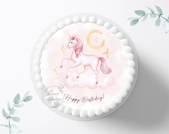 Cake topper birthday 20 cm round personalized | unicorn | cake decoration | sugar decoration | cake decoration | cake topper | fondant | horse | pink