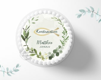 Cake topper confirmation Ichty 20 cm round personalized | cake decoration | sugar decoration | cake topper | fondant | sugar image | communion | table decoration | cross