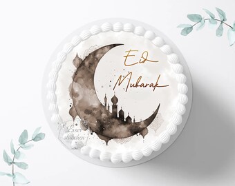 Cake topper round Ramadan Eid Mubarak 20 cm round | cake decoration | sugar decoration | cake decoration | cake topper | fondant | sugar image | fasting | sugar festival