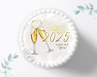 Tortenaufleger Silvester 2025 20cm rund personalisiert|Neujahr|Frohes neues Jahr|Tortendeko|Zuckerdeko|Kuchendeko|Fondant|Party
