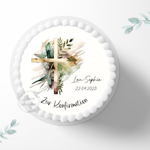 Cake topper confirmation cross 20 cm round personalized | cake decoration | sugar decoration | cake topper | fondant | sugar picture | communion | table decoration