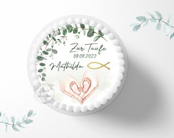 Cake topper baptism 20 cm round personalized | cake decoration | sugar decoration | cake decoration | cake topper | fondant | sugar picture | Baby baptism | Baptism celebration
