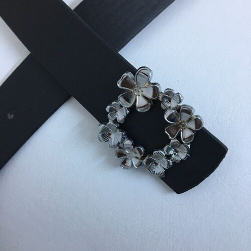 Gold Buckle Belt,Silver Buckle Women's Belt, Women's Black Genuine Leather Daisy Buckle Belt Women Leather buy Belt, Custom Handmade Belt