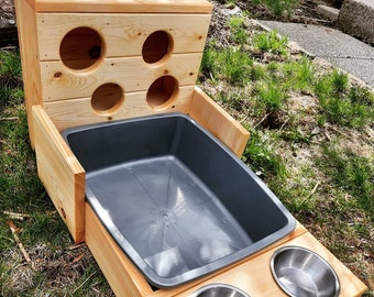 Rabbit Hay Feeder and Litter Box with Extended Walls, Small Animal Hay Feeding Station, Litter Training Pan for Bunnies & Guinea Pigs