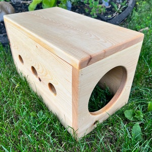 Rabbit Hidey House, Kiln-Dried Pine Tunnel,  Small Animal Hideaway, Bunny House, Solid Kiln-Dried Pine Rabbit Condo, Handmade in Canada
