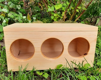 Pine Hay Feeder for Rabbits & Guinea Pigs: Three-Hole Feeding Station