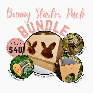 Bunny Starter Pack, Option 2, Rabbit Hay Feeder, Bunny Castle House, Small Animal Toys & Treats, Organic Local Forage Mixes, Hay Topper