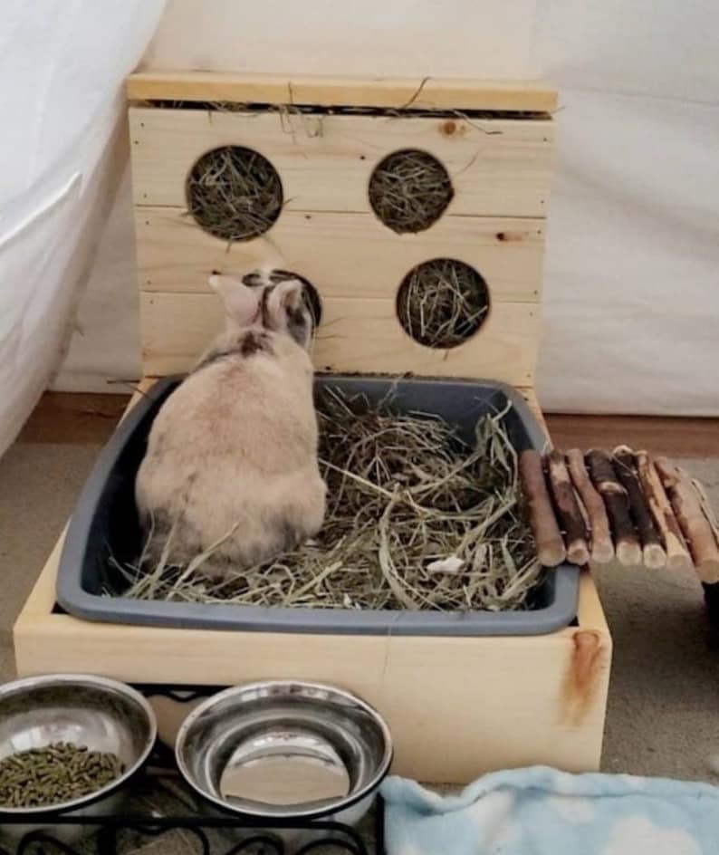 Rabbit Hay Feeder With Litter Box Litter Pan & Hay Feeding Etsy