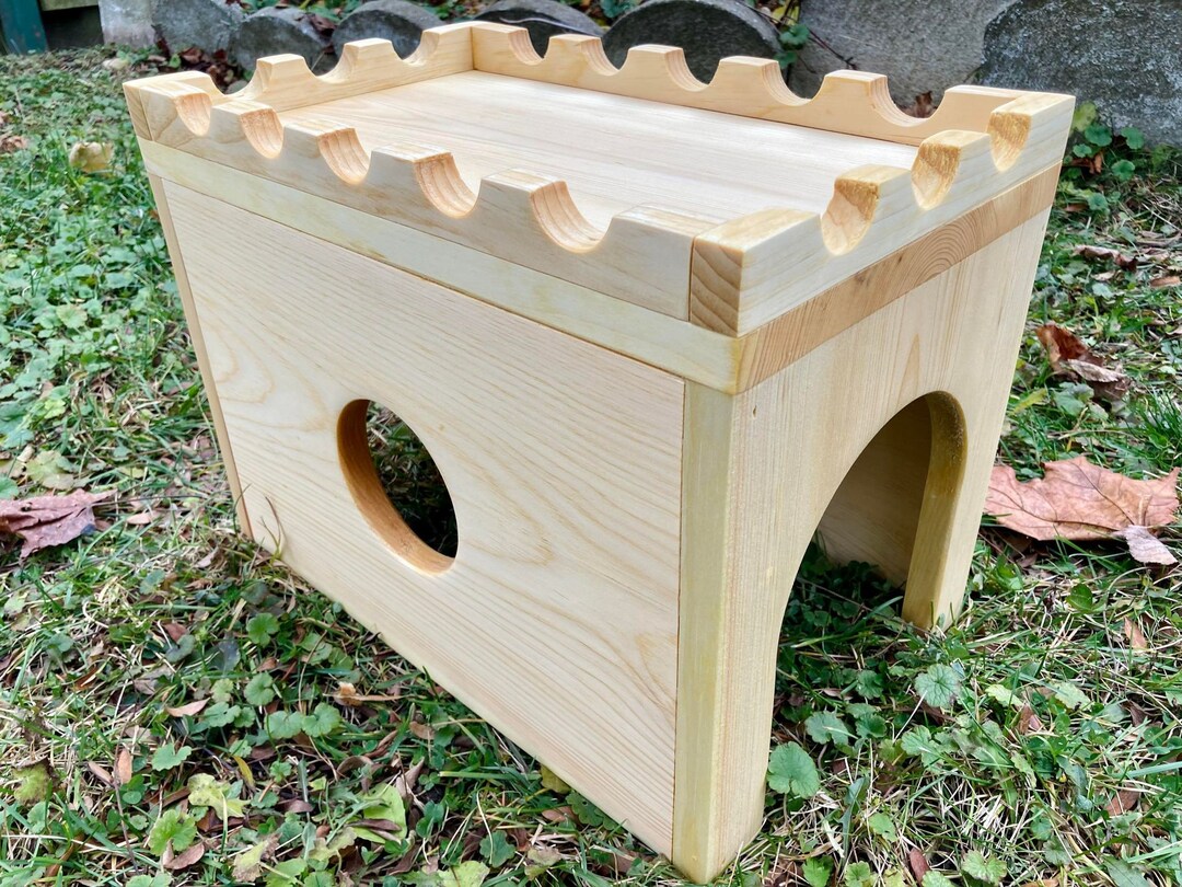 Rabbit Hidey House, Kilndried Pine Castle, Small Animal Hideaway, Bunny House, Solid Kilndried