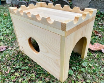 Rabbit Hidey House, Kiln-Dried Pine Castle,  Small Animal Hideaway, Bunny House, Solid Kiln-Dried Pine Rabbit Condo, Handmade in Canada