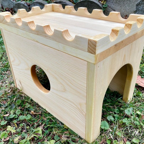 Handmade Kiln-Dried Pine Rabbit Hideaway Castle - Small Animal House