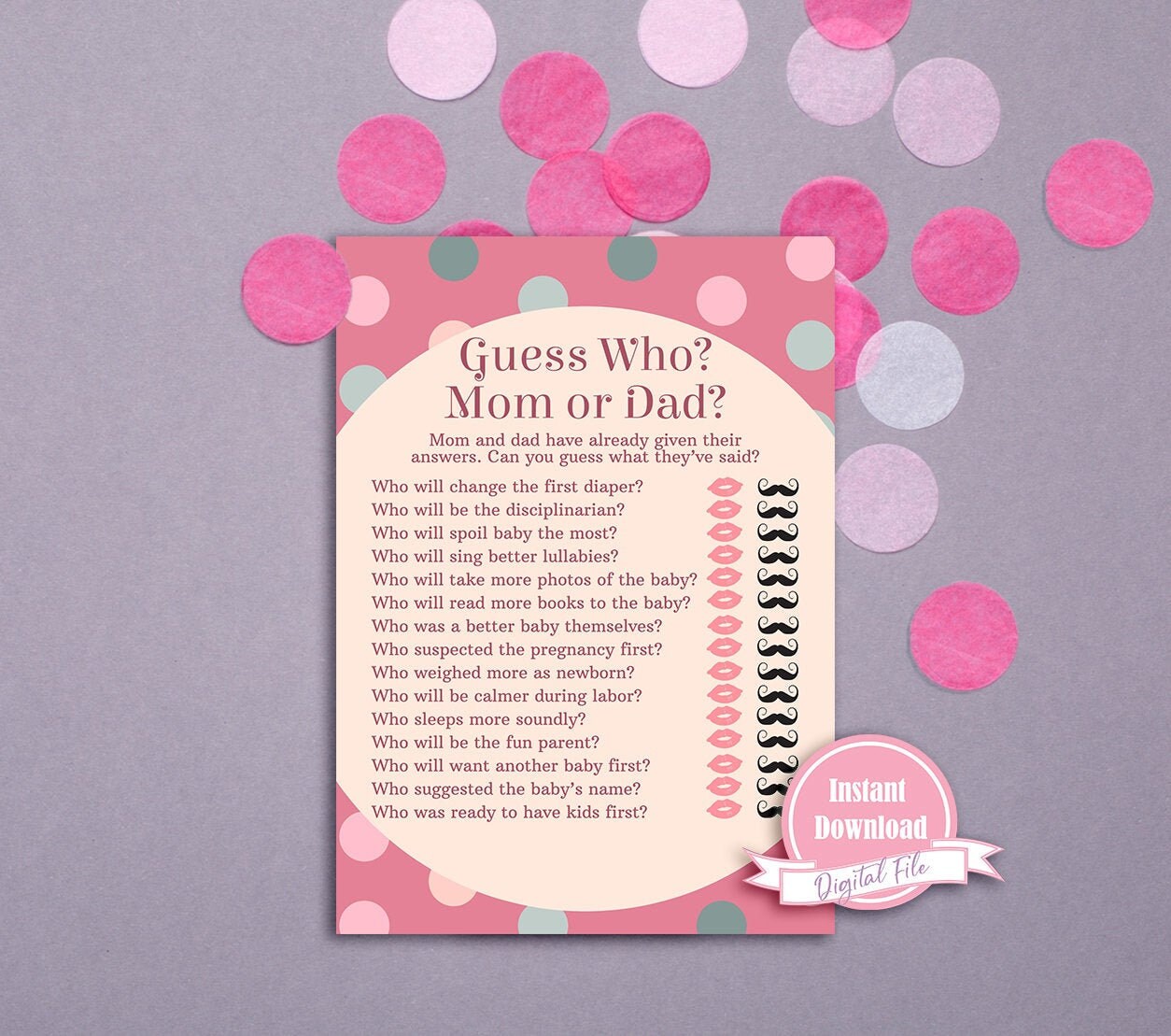 Guess Who Mom or Dad Baby Shower Game Gender Reveal Party | Etsy