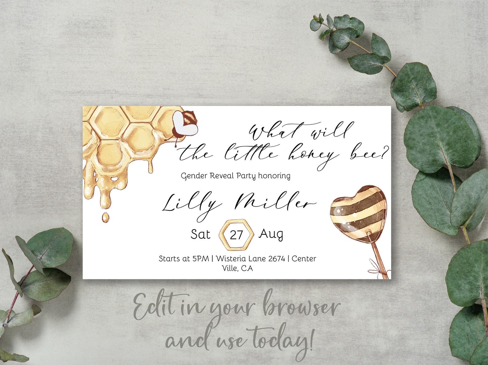 Honey Bee Gender Reveal Party Facebook event Cover Electronic Etsy