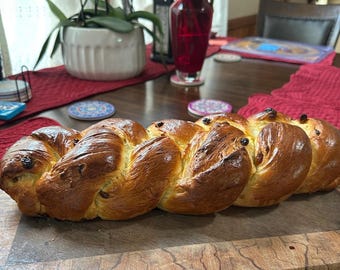 Hungarian Kalacs Bread: Easter Bread; Handmade Egg Twist Challah with Raisins