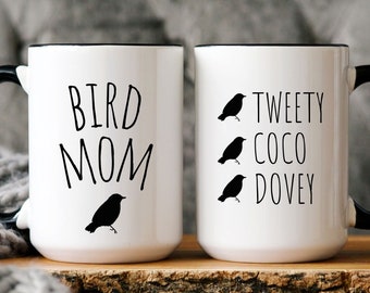 Bird Mom Mug, Custom bird mom mug, Bird Lover Gift for Her, Personalized Bird Woman Animal Gift, Cute Bird Watching Gift for Bird Mama