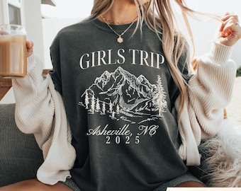 Custom Girls Mountain Trip Shirts, Comfort Colors Girls Weekend Shirt, Custom Location Girls Trip Hiking Tees, Girls Camping Trip Lake Shirt