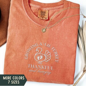 Embroidered Thanksgiving Pregnancy Announcement Shirt, Fall Pregnant Comfort Colors Shirt, Thankful Pregnancy Reveal, Autumn Pregnant Tee