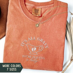 Embroidered Thanksgiving Pregnancy Announcement Shirt, Fall Pregnant Comfort Colors Shirt, Thankful Pregnancy Reveal, Autumn Pregnant Tee