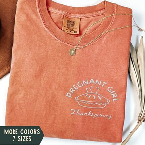 Embroidered Thanksgiving Pregnancy Announcement Shirt, Fall Pregnant Comfort Colors Shirt, Thankful Pregnancy Reveal, Autumn Pregnant Tee