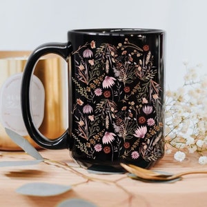 Boho Wildflowers Pressed Flowers Mug, Cottagecore Coffee Mug, Vintage Botanical Tea Cup, Pastel Floral Nature Mug, Flower Garden Lover Gift
