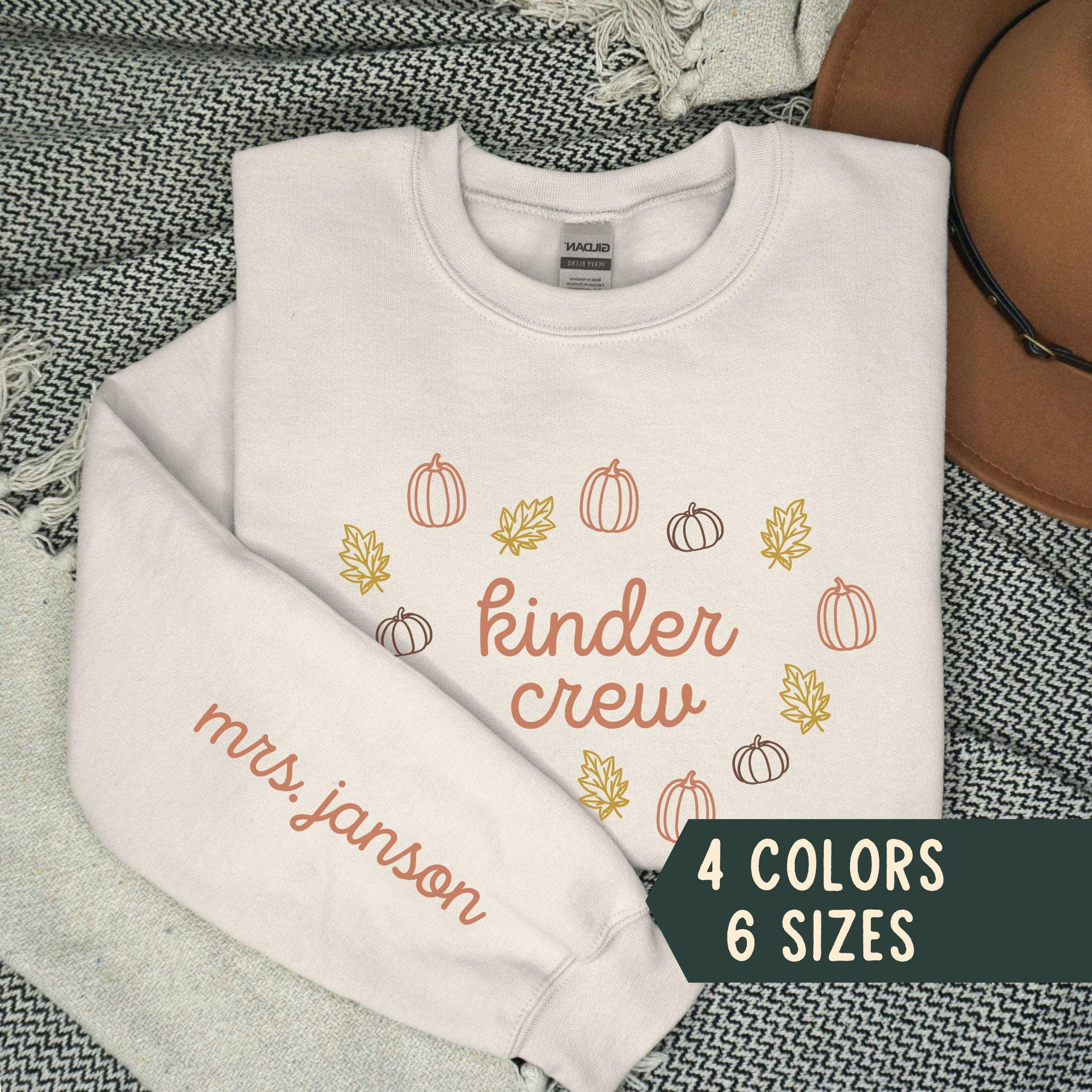 Fall Kindergarten Teacher Sweatshirt, Kindergarten Teacher Fall Shirt, Pumpkin Teacher Crewneck, Halloween Kinder Crew Teacher Shirts